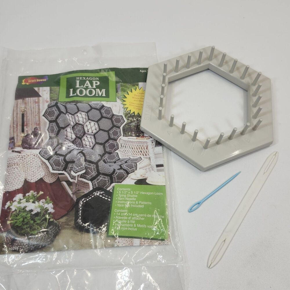 Hexagon Lap Loom Craft House 5.5"x 5.5" Weaving Tying Shuttle & Yarn Needle